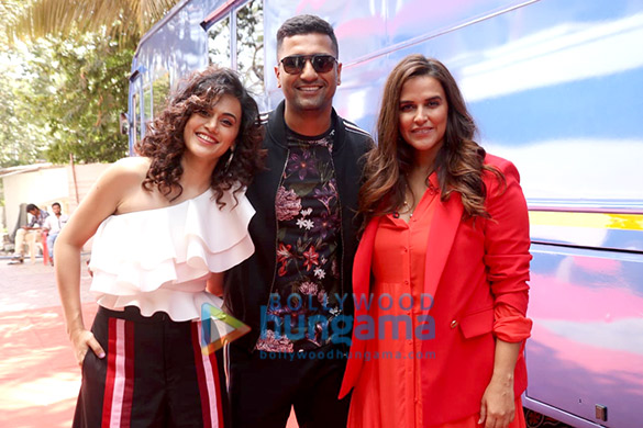 Vicky Kaushal and Taapsee Pannu snapped with Neha Dhupia on the sets of BFFs with Vogue season 3 Vicky Kaushal and Taapsee Pannu snapped with Neha Dhupia on the sets of BFFs with Vogue season 3