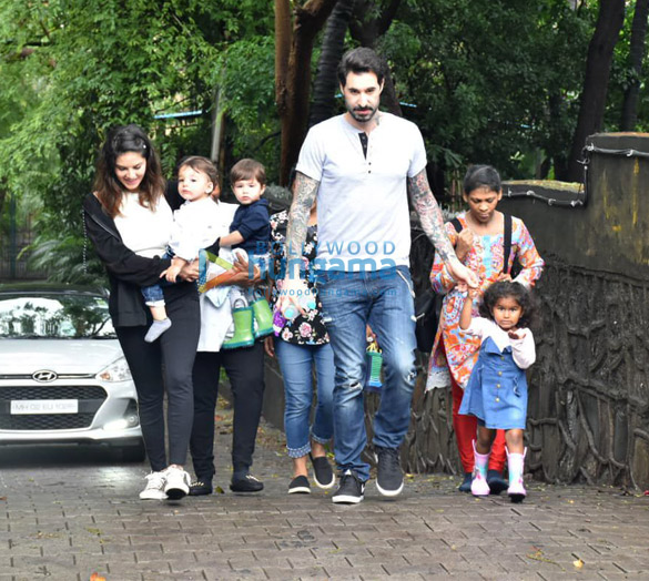 photos sunny leone snapped with husband and kids at play school in juhu 1