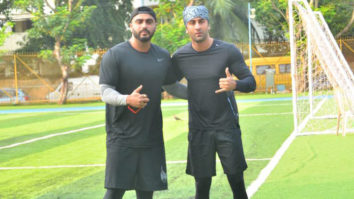 Ranbir Kapoor and Arjun Kapoor snapped during a football match