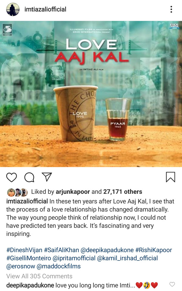10 Years Of Love Aaj Kal Deepika Padukone leaves a lovely message on Imtiaz Ali's heartwarming post