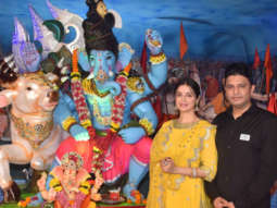 Bhushan Kumar and Divya Khosla Kumar at Ganpati aarti at T-series office