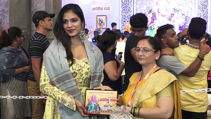 Malavika Mohanan visits Andheri Cha Raja for Darshan