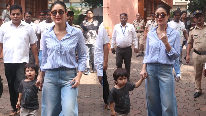 Kareena Kapoor Khan with Taimur Ali Khan spotted casting her Vote in Mumbai