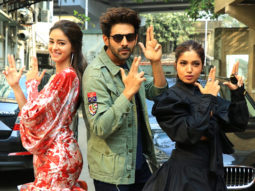 Kartik Aaryan, Bhumi Pednekar and Ananya Panday snapped promoting their film Pati Patni Aur Woh at the Fever 104 FM office Part 2