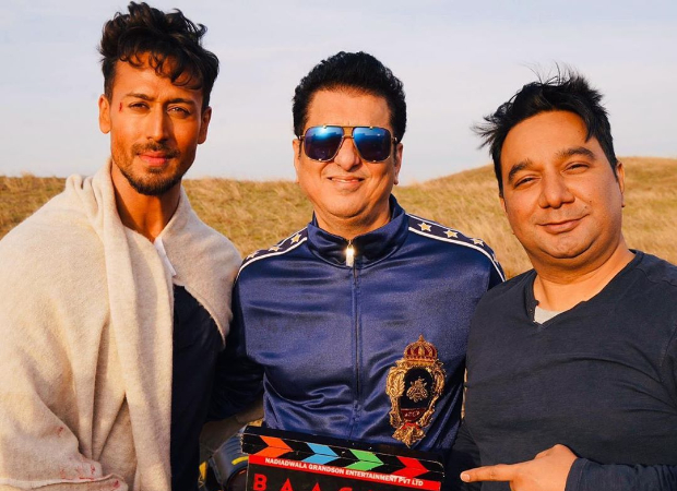 Tiger Shroff, Sajid Nadiadwala, Ahmed Khan are all smiles as they pose on the sets of Baaghi 3