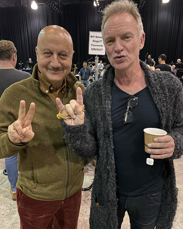 Anupam Kher gifts rudraksha mala to legendary singer Sting Anupam Kher gifts rudraksha mala to legendary singer Sting