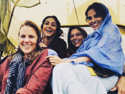 Tabu poses happily with director Mira Nair as she wraps the shoot of A Suitable Boy