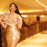 Jacqueline Fernandez turns heads in a Golden number as she attends the Global Gift Gala in Dubai