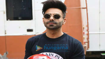 on the sets of the movie Helmet