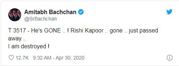 Actor Rishi Kapoor Passes Away, Amitabh Bachchan Confirms : Bollywood ...