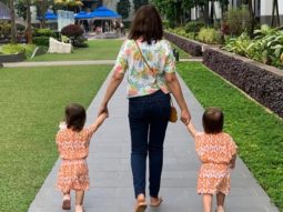 Lisa Ray teaches her daughters to wear masks and obey social distancing in Singapore