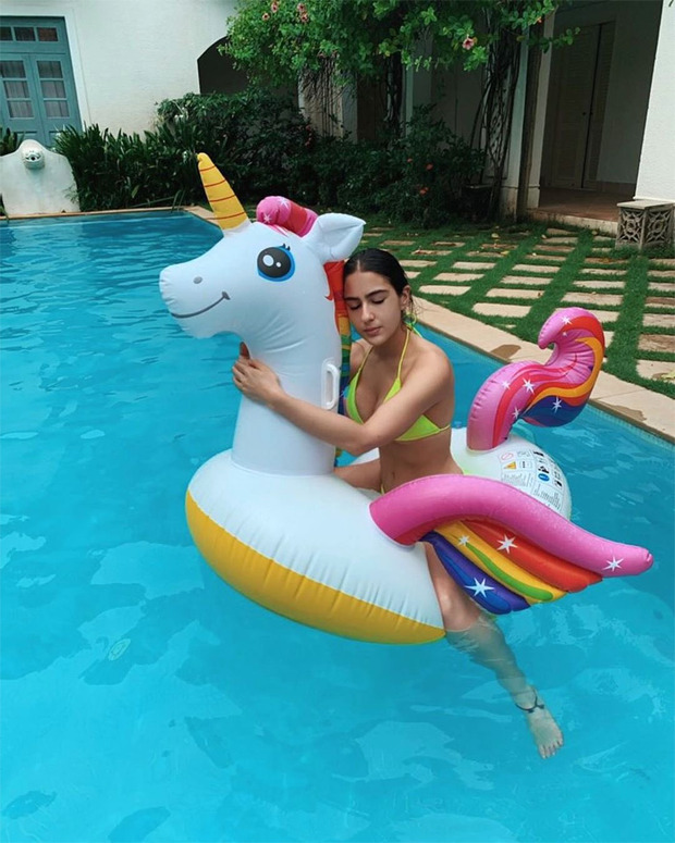 Sara Ali Khan sets the internet ablaze with her neon bikini pictures while swimming during rains Sara Ali Khan sets the internet ablaze with her neon bikini pictures while swimming during rains