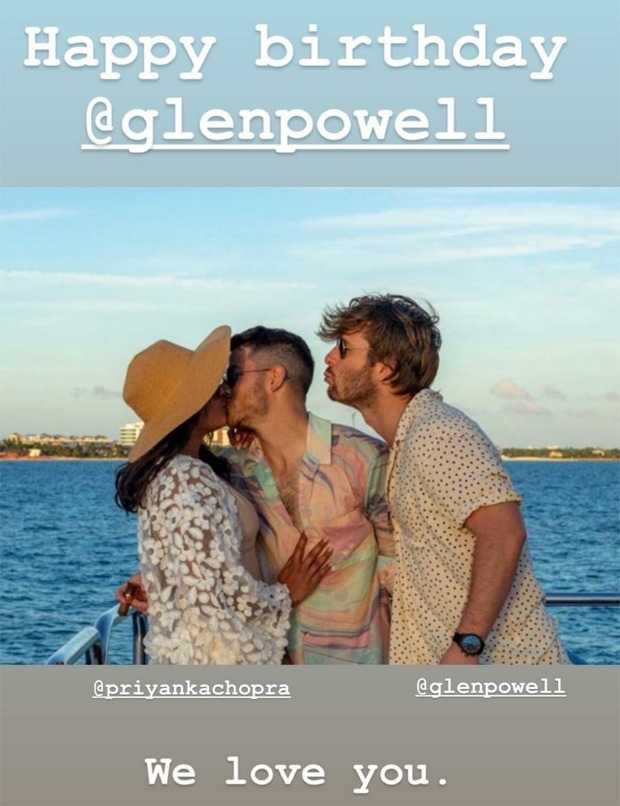 Glen Powell is third-wheeling as Nick Jonas kisses Priyanka Chopra in the latest picture 