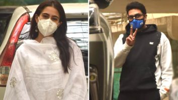 Sara Ali Khan and Abhishek Bachchan spotted at Dubbing studio in Juhu