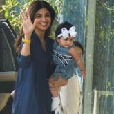 Shilpa Shetty poses with her daughter Samisha for the paparazzi; the little one’s expressions are too good to miss