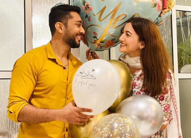 Zaid Darbar pops the big question and Gauahar Khan says yes, the newly engaged couple poses adorably
