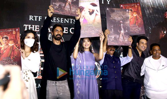photos arjun rampal sunny leone and others spotted at the poster launch of his film the battle of bhima koregaon 1