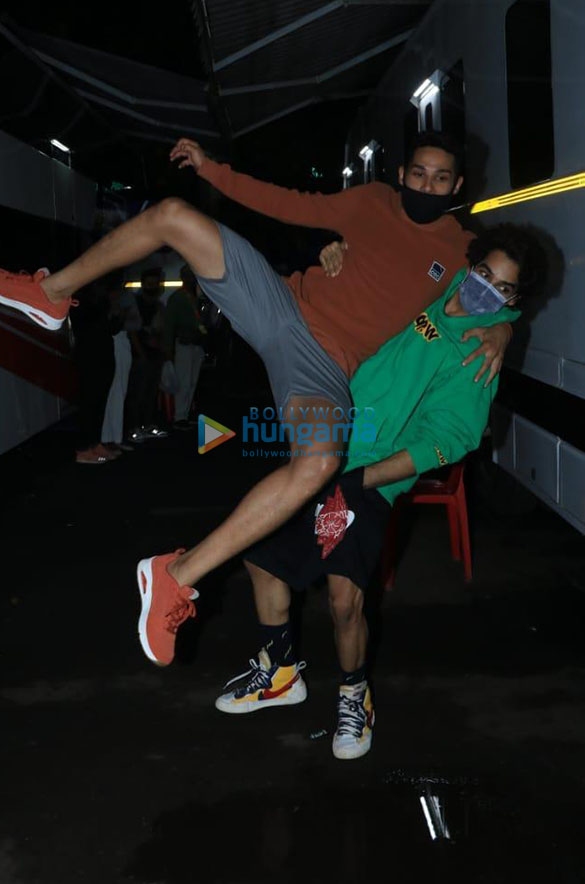 photos siddhant chaturvedi and ishaan khatter snapped on sets of bhoot police in filmcity 3
