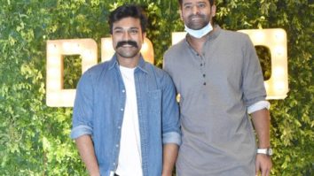 Prabhas and Ram Charan strike a pose together at producer Dil Raju’s 50th birthday party
