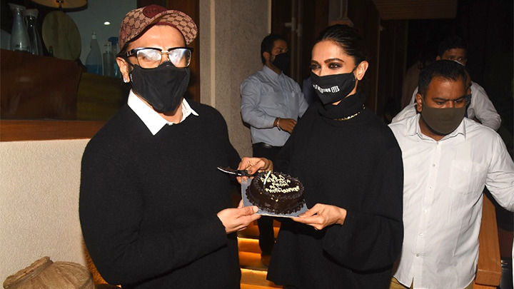 Deepika Padukone cake cutting with Ranveer Singh and Media