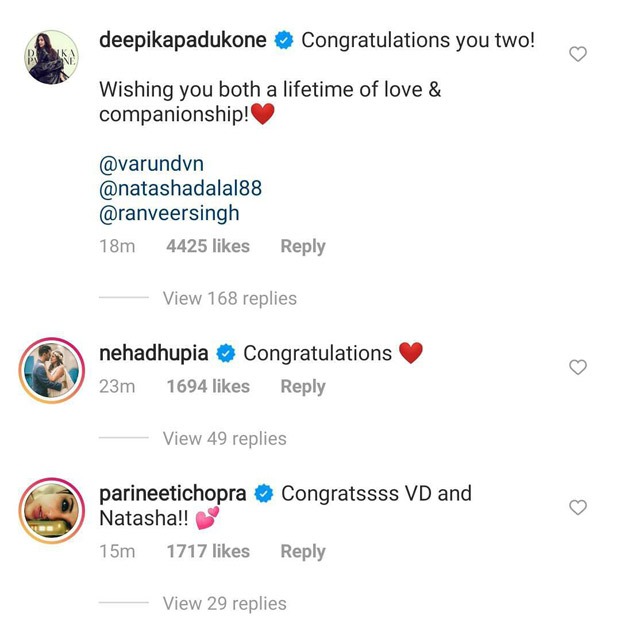 Varun Dhawan - Natasha Dalal Wedding: Deepika Padukone, Anushka Sharma, Shraddha Kapoor and Bollywood stars wish the newlyweds Varun Dhawan - Natasha Dalal Wedding: Deepika Padukone, Anushka Sharma, Shraddha Kapoor and Bollywood stars wish the newlyweds