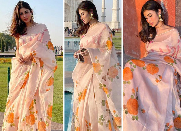 Mouni Roy mesmerises in floral silk organza saree worth Rs. 24,500 at Taj Mahal
