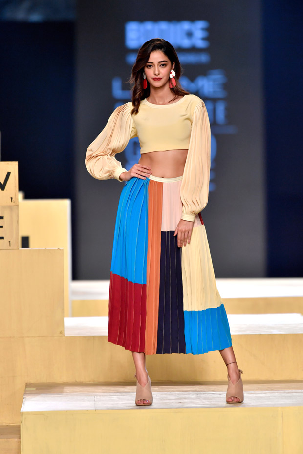 Ananya Panday makes her runway debut in vibrant pleated skirt and the full sleeved crop top at grand finale of Lakme Fashion Week 2021