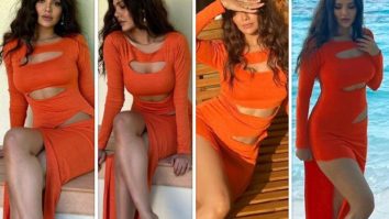 Esha Gupta raises the temperature in orange bodycon dress with thigh-high slit