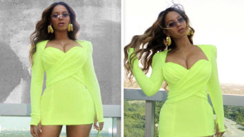 Beyoncé makes a strong summer statement in neon Balmain mini dress and Christian Louboutin pumps