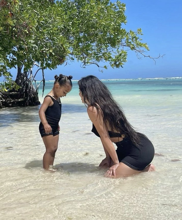 Kim Kardashian dons bold monokini with cycling shorts, twins with daughter Chicago Kim Kardashian dons bold monokini with cycling shorts, twins with daughter Chicago