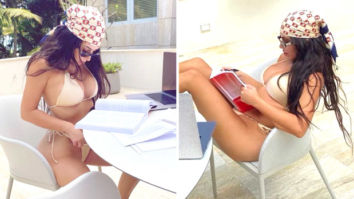 Kim Kardashian pairs her skimpy Skims bikini with Yeezy Foam Runner for a pool day