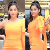 Nora Fatehi’s orange one-shoulder midi bodycon dress will spruce up your summer closet