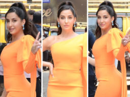 Nora Fatehi’s orange one-shoulder midi bodycon dress will spruce up your summer closet