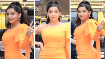 Nora Fatehi’s orange one-shoulder midi bodycon dress will spruce up your summer closet