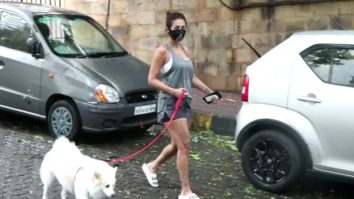 Malaika Arora spotted with her pet at her residence in Bandra
