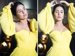 Hina Khan is a ray of sunshine in cold-shoulder yellow summery dress in ‘Pathar Wargi’ song