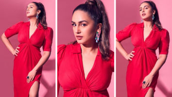 Huma Qureshi looks ravishing in ruby red in thigh-high slit dress during Maharani promotions