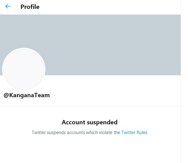 Kangana Ranaut's Twitter account suspended for violating rules Kangana Ranaut's Twitter account suspended for violating rules