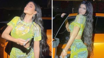 Kylie Jenner goes monotone in lime green mesh top and mini-skirt; poses with her Lamborghini Urus worth over Rs. 3.10 crores