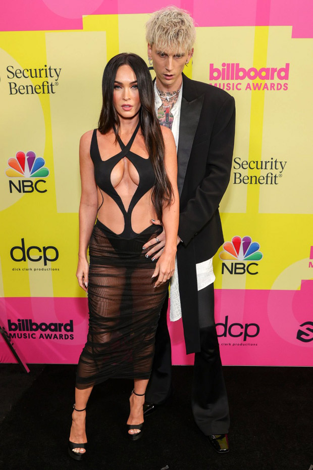 Megan Fox looks fiery in crisscross cutout monokini and sheer skirt worth Rs. 1.2 lakhs; attends 2021 Billboard Music Awards with beau Machine Gun Kelly