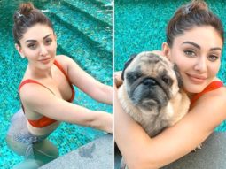 Shefali Jariwala beats the summer heart in the pool donning red top and stripped bikini bottoms