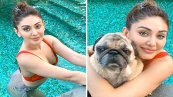 Shefali Jariwala beats the summer heart in the pool donning red top and stripped bikini bottoms