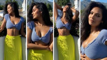 Esha Gupta is all about colour blocking in crochet crop top with neon yellow midi skirt