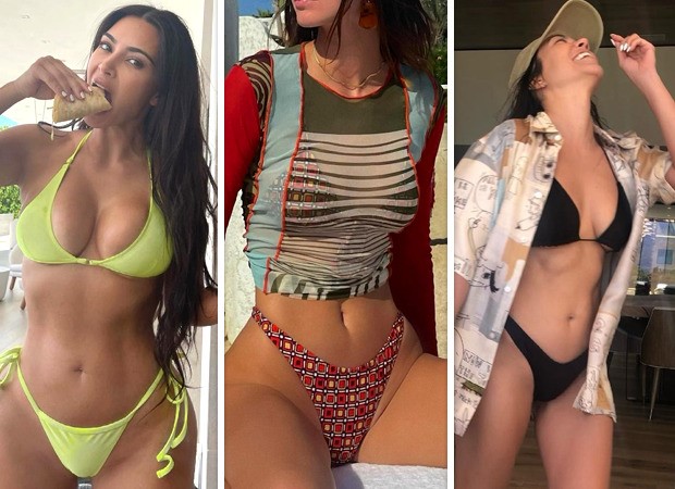 Kim Kardashian, Kendall Jenner and Kourtney Kardashian set the temperature soaring in skimpy bikinis 