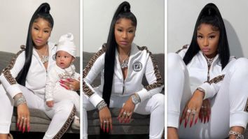 Nicki Minaj twins with her son as she poses in a designer Fendi tracksuit
