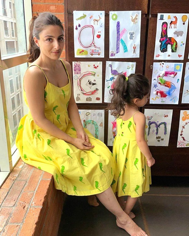 Soha Ali Khan and Inaaya Naumi twin in yellow summery dresses