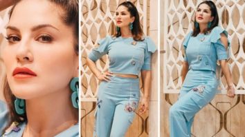 Sunny Leone follows the season or pastels, poses in a trendy blue co-ord set
