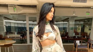 Sarah Jane Dias blends ethnic with modern elegance with satin printed palazzo paired with arm warmer and bralette worth Rs. 38,900