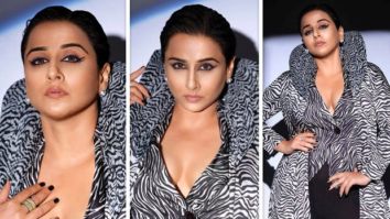 Vidya Balan stuns in zebra print plunging neckline top and collared coat paired with black pants for Dabboo Ratnani’s calendar 2021