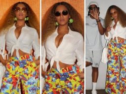 Beyoncé pairs Christopher John Rogers floral yellow wide-legged trousers with white shirt as she heads for lunch date with Jay Z